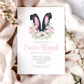 Invitation Lapin Rose Floral Oreilles Pâques Brunch