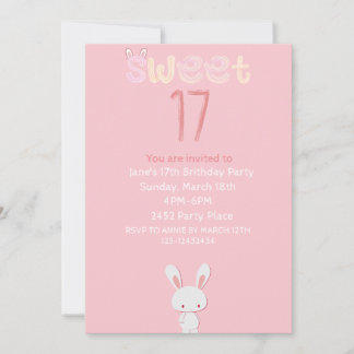 Invitation lapin rose sucré dix-sept anniversaire