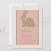 Invitation Lapin rustique rose et toile de jute Baby Shower d (Devant)