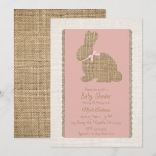 Invitation Lapin rustique rose et toile de jute Baby Shower d
