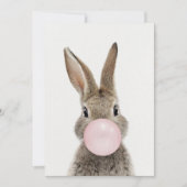 Invitation Lapin soufflant un bubble gum rose (Devant)