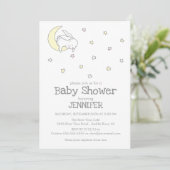 Invitation Lapin sur la lune | baby shower sans distinction d (Debout devant)