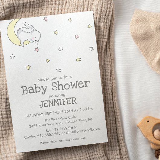 Invitation Lapin sur la lune | baby shower sans distinction d