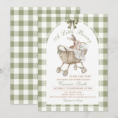 Invitation Lapin Vert Sage Fête de Naissance de Lapin (Devant / Derrière)
