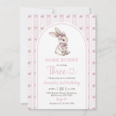 Invitation Lapin vintage avec noeud rose 3ème anniversaire (Devant)