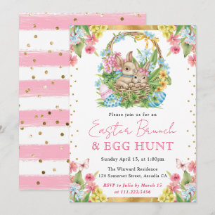 Invitation Lapins à l'aquarelle Brunch de Pâques de printemps