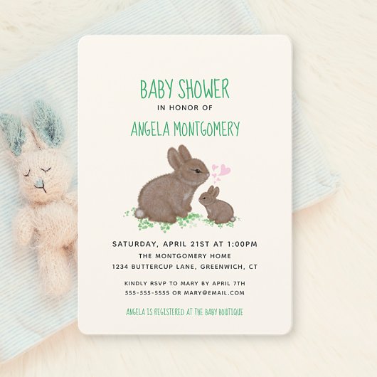 Invitation Lapins adorables en trèfle avec Baby shower de coe