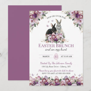 Invitation Lapins aux fleurs sauvages à l'aquarelle Brunch du