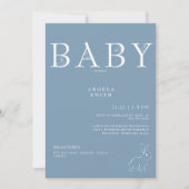 Invitation Lapins blancs Baby shower bleu clair En vichy (Devant)