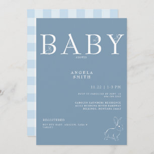Invitation Lapins blancs Baby shower bleu clair En vichy
