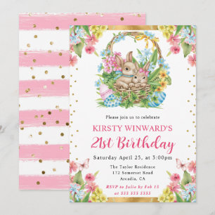 Invitation Lapins de Pâques à l'aquarelle Anniversaire 21 Pri