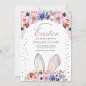 Invitation Lapins de Pâques Fleurs de printemps Chasse aux œu (Devant)