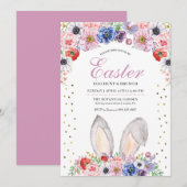 Invitation Lapins de Pâques Fleurs de printemps Chasse aux œu (Devant / Derrière)
