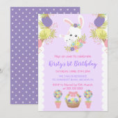 Invitation Lapins de Pâques Mignons Œufs Fleurs Fête d'annive (Devant / Derrière)