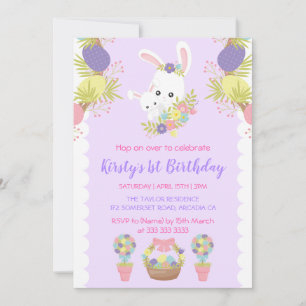 Invitation Lapins de Pâques Mignons Œufs Fleurs Fête d'annive