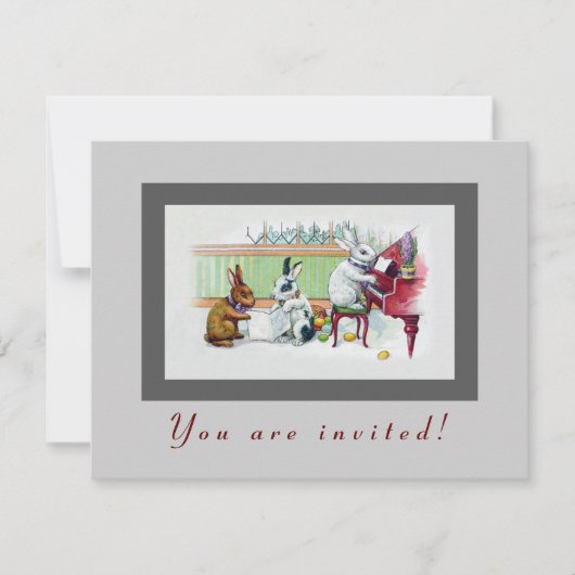 Invitation Lapins de Pâques mignons - partie vintage de (Devant)
