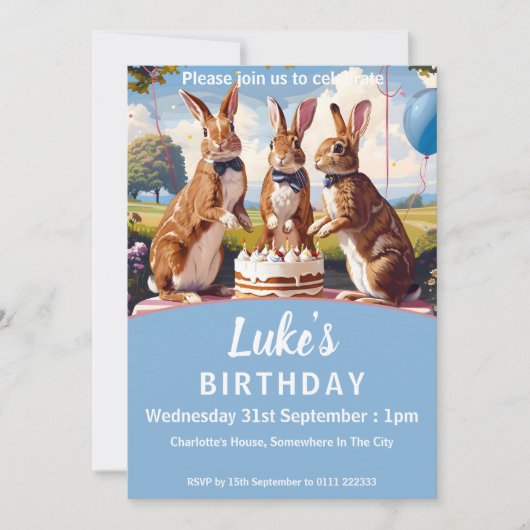 Invitation Lapins En Bow Cravate fête d'anniversaire (Devant)