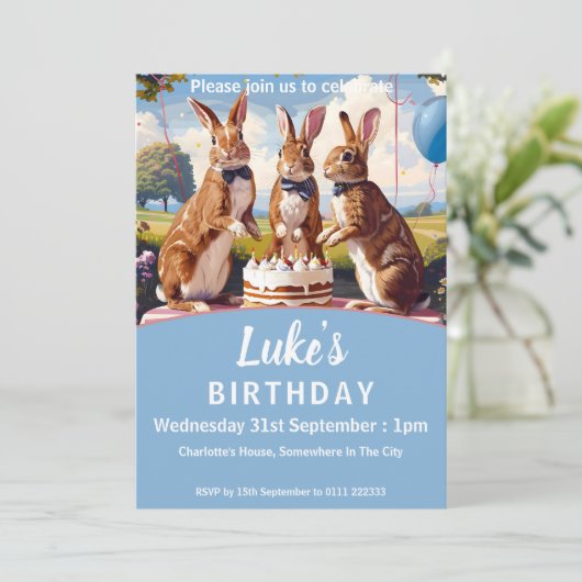 Invitation Lapins En Bow Cravate fête d'anniversaire (Debout devant)