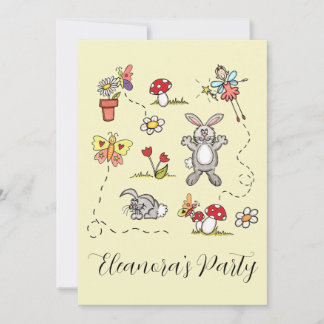 Invitation Lapins, papillons, fleurs et fée personnalisés