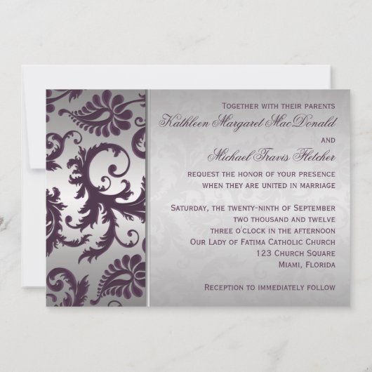 Invitation Lapis Purple et Silver Mariage damassé (Dos)