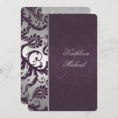 Invitation Lapis Purple et Silver Mariage damassé (Devant / Derrière)