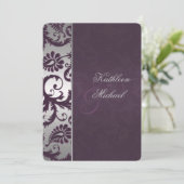 Invitation Lapis Purple et Silver Mariage damassé (Debout devant)