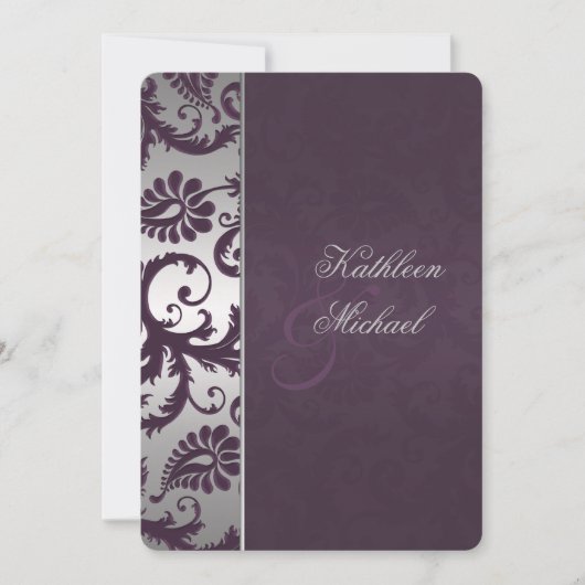 Invitation Lapis Purple et Silver Mariage damassé (Devant)