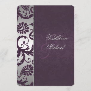 Invitation Lapis Purple et Silver Mariage damassé