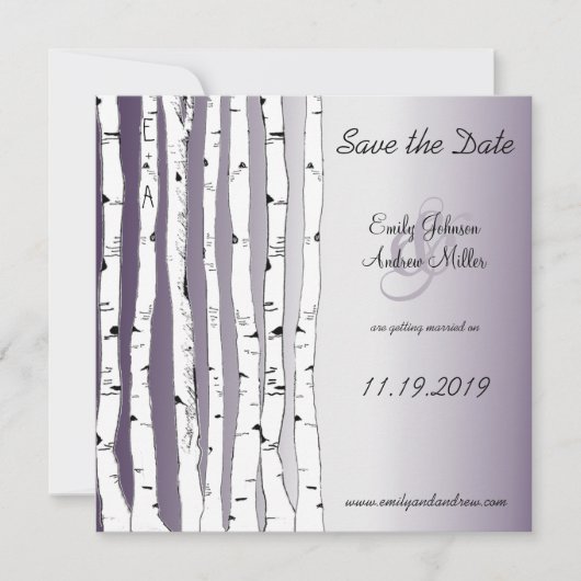 Invitation Lapis Violet Birch Tree Mariage Enregistrer la dat (Devant)