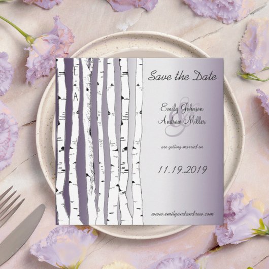 Invitation Lapis Violet Birch Tree Mariage Enregistrer la dat