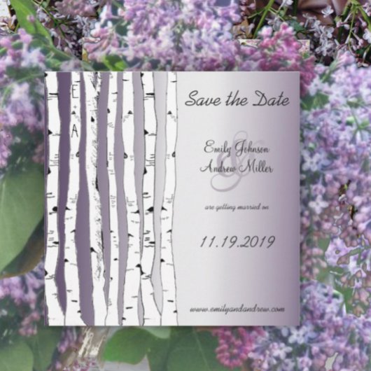 Invitation Lapis Violet Birch Tree Mariage Enregistrer la dat