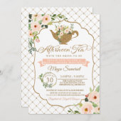 Invitation L'après-midi Thé Fête de l'mariée florale luxueuse (Devant / Derrière)