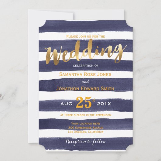 Invitation L'aquarelle blanche de marine barre le mariage (Devant)