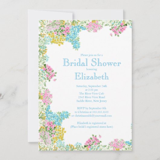 Invitation L'aquarelle bleue assez rose fleurit la Fête de la (Devant)