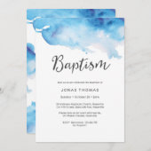 Invitation L'aquarelle bleue de l'invitation | de baptême (Devant / Derrière)