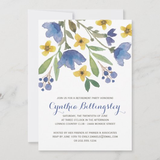 Invitation L'aquarelle bleue fleurit la partie de retraite de (Devant)