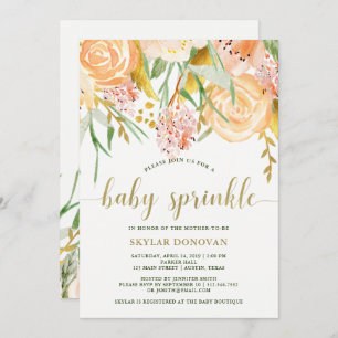 Invitation L'aquarelle d'or florale sur le bébé du blanc