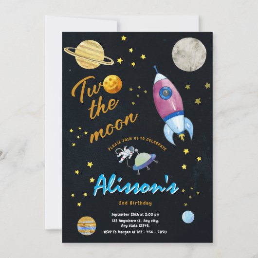 Invitation L'aquarelle spatiale de la Lune Anniversaire (Devant)