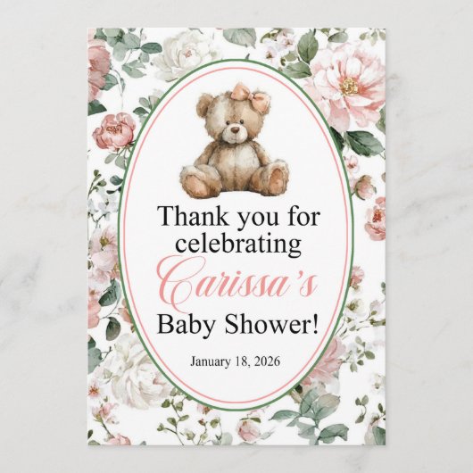 Invitation LAQUITA teddy bear Baby Shower sign for Carissa (Devant)