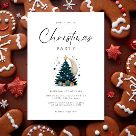 Invitation L'Arbre De Noël Étoiles La Lune