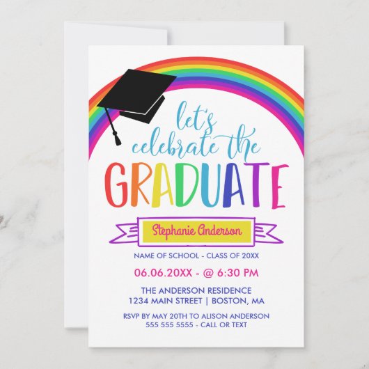 Invitation L'arc-en-ciel nous a laissés célébrer le diplômé (Devant)