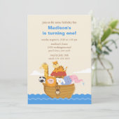 Invitation L'Arche de Cute Noah 1er anniversaire (Debout devant)