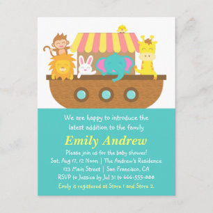 Invitation L'arche de Noé, Animaux Mignons, Baby Shower