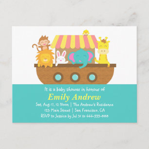 Invitation L'arche de Noé, Animaux Mignons, Baby Shower