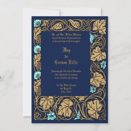 Invitation Large Leaf Floral Vine Border Wedding (Devant)