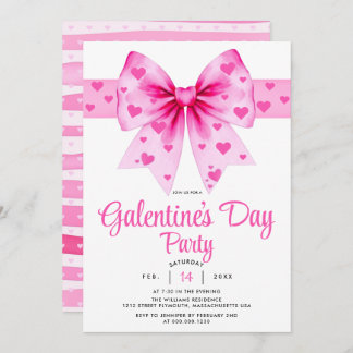 Invitation Large pink bow and hearts Galentine's Day party   