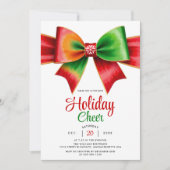 Invitation Large red, green bow and stripes Christmas party (Devant)