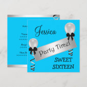 Invitation L'argent de noir bleu de partie du bonbon 16 (Devant / Derrière)