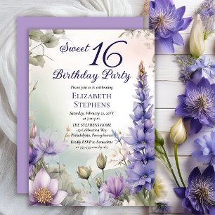 Invitation Larkspur Eau Lily Floral Sweet 16 Anniversaire Fêt