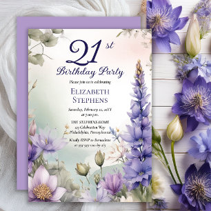 Invitation Larkspur   Water Lily Floral 21e fête d'anniversai